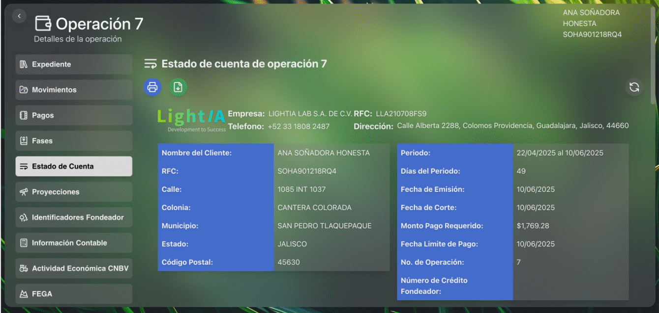 Interfaz del sistema DREM con panel de control activo