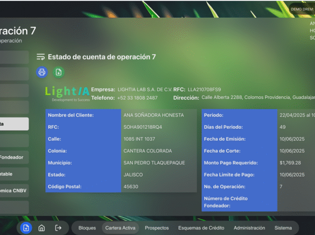Interfaz del sistema DREM con panel de control activo
